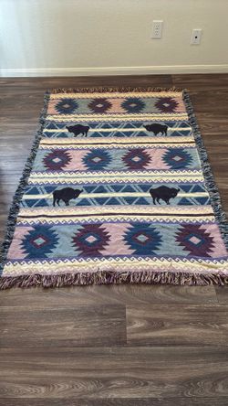 Southwestern Southwest Geometric Print Buffalo Reversible Tapestry Throw Blanket