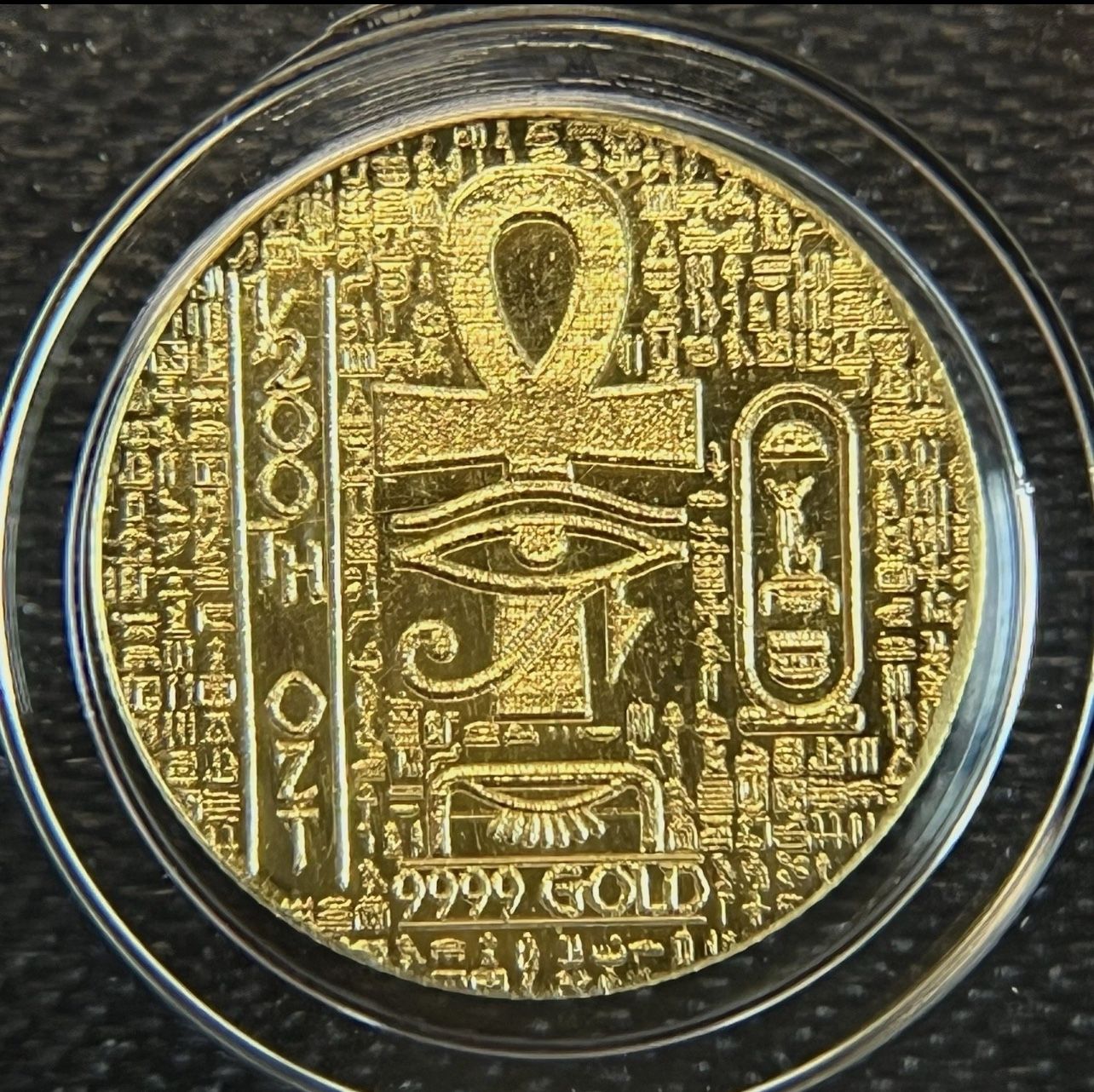 Ancient Egyptian Symbolism Inspired Coin, Ankh Scarab Design • 1/200th oz Pure Gold (99.99% Fine) in Protective Capsule • Limited Mintage