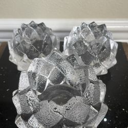 Set of 3 Or record Sweden Artichoke  Pinecone Crystal Votive Holders “Firefly”