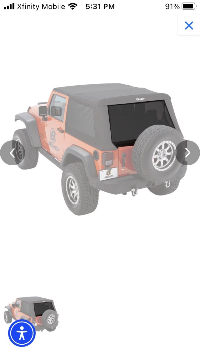 Jeep Wrangler BESTOP REAR WINDOW - JK 2-DOOR TREKTOP GLIDE - BLACK TWILL