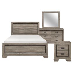 Brand New Natural Finish 4PCs Queen Bedroom Set