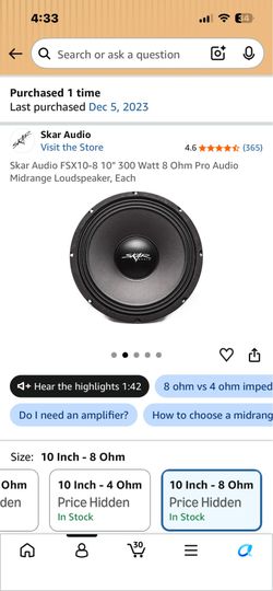 4 Skar Audio FSX10-8 10" 300 Watt 8 Ohm Pro Audio Midrange Loud car speakers