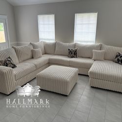 Ultra-Oversized Fluffy Sectional + Ottoman “The Ivory Giant” 