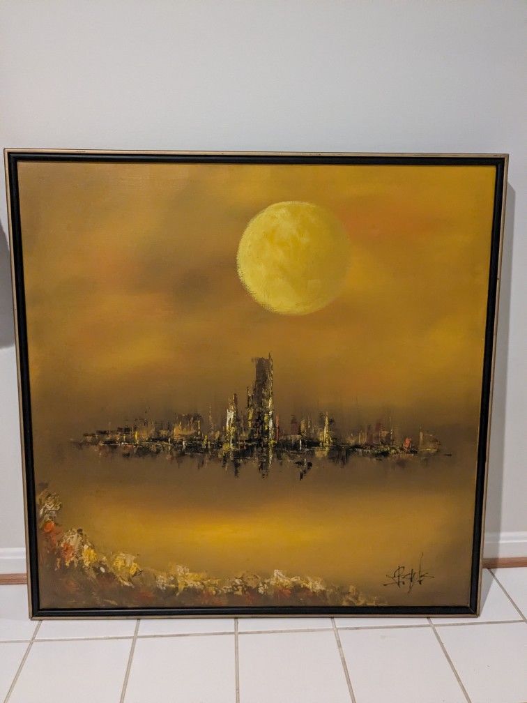 Mid-Century R. Styles Oil Painting Cityscape