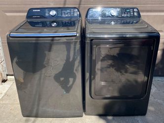 SAMSUNG BLACK TOP LOAD WASHER WITH AGITATOR AND GAS DRYER