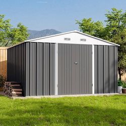 New Heavy Duty 10'x8' Patio Metal Shed with Lockable Door Outdoor Steel Storage Building Outdoor House for Backyard  New in box PS23-0405  1. Quality 