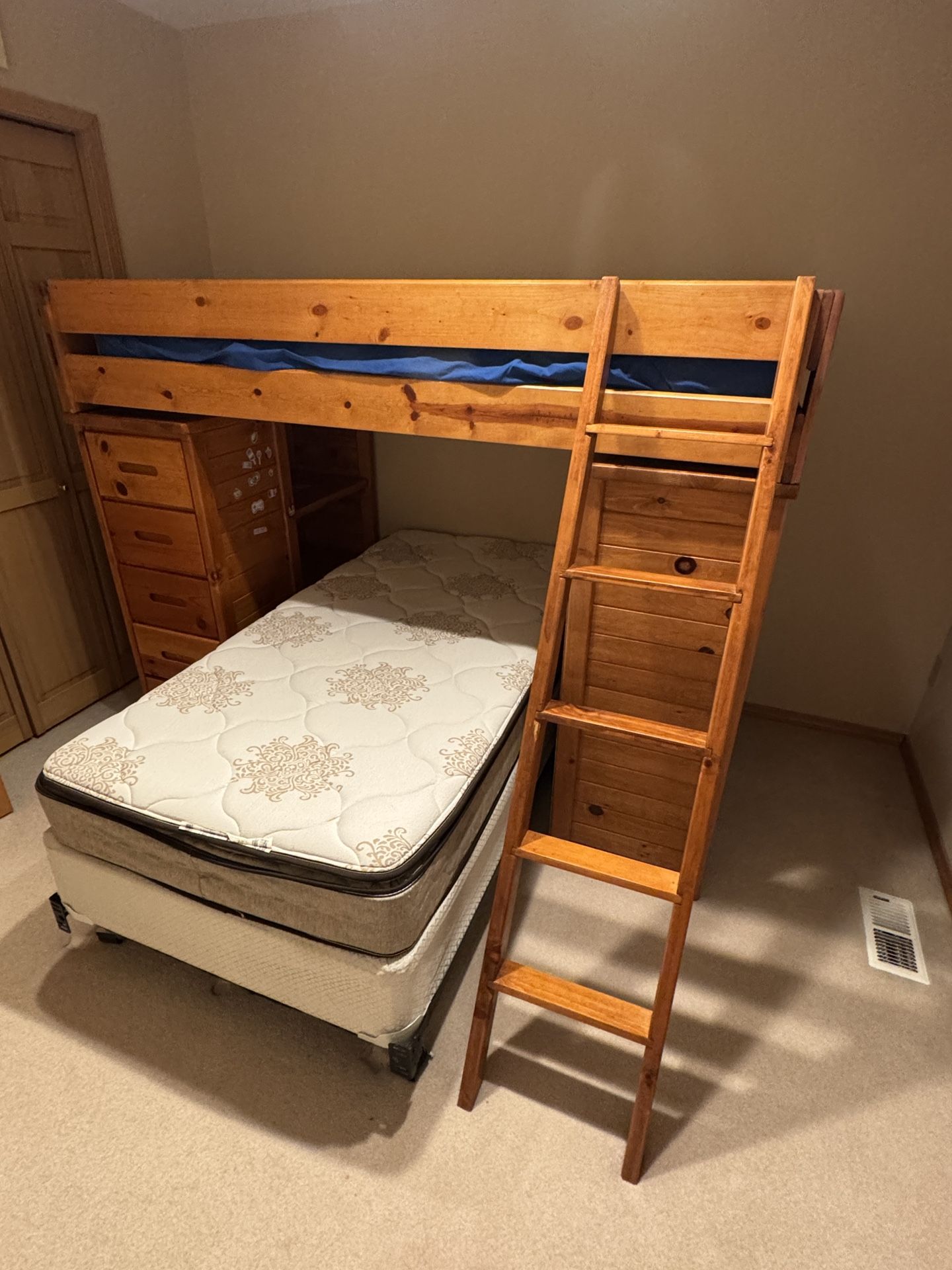 Young Pioneer Student Loft Bed w/ Storage in Natural, Twin with second twin bed frame