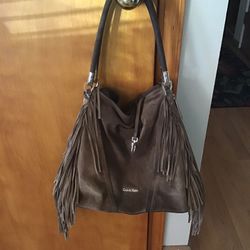 Calvin Klein Suede Fringe Leather Purse