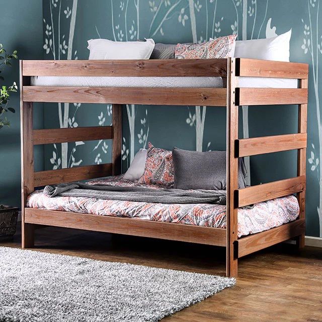 New Rustic Farmhouse Style Full Over Full Solid Wood Bunk Bed With Mattresses