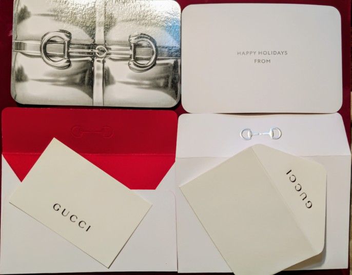 Lot of 10 Gucci Silver Horsebit "HAPPY HOLIDAY FROM"  Cards & Matching Horsebit Envelopes