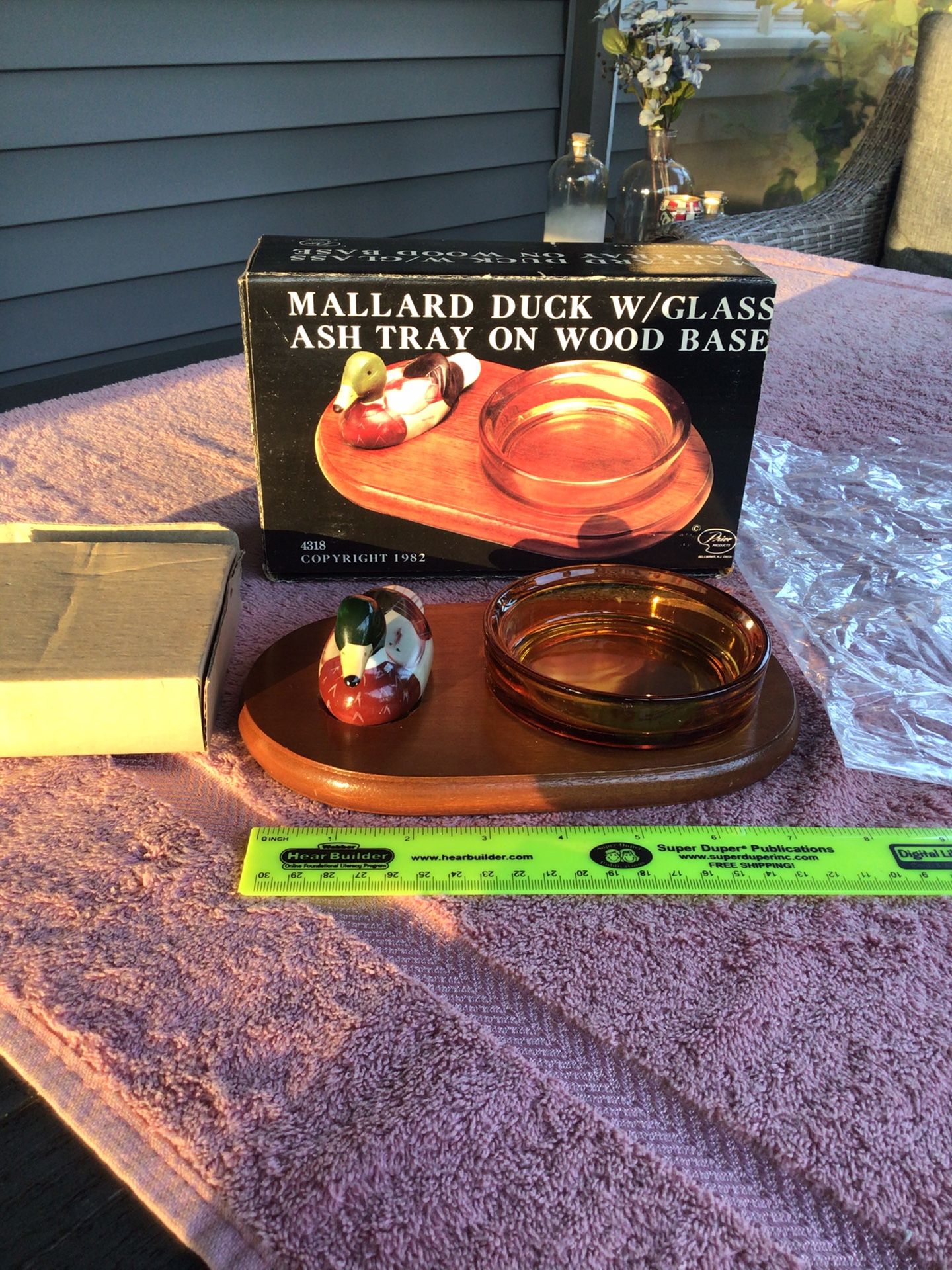 Mallard Duck with Glass Ash Tray on Wood Base #4318 Price Products, 1982 Never Used New