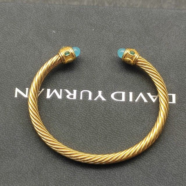 David Yurman 5mm gold diamond blue chalcedony bracelet.