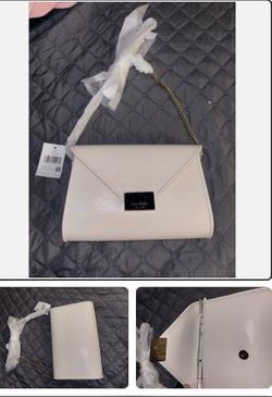 NWT AUTH KateSpade NY Med Anna Leather Envelope Clutch Crossbody Parchment $358