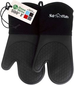 Silicone Oven Mitts Heat Resistant 500 Degrees - 2 Extra Long Silicone Oven Mitt Pot Holders - Food Safe Oven Gloves - BPA Free - Soft Inner Lining -