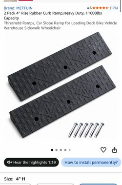 METFUIN 2 Pack 4" Rise Rubber Curb Ramp, Heavy Duty, 11000lbs Capacity