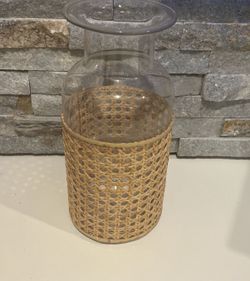 Rattan cane glass vase
