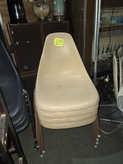 Beige Plastic Stackable Chairs 