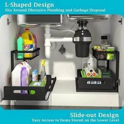 New Black 2 Pack Under Sink Organizer and Storage, Pull Out Cabinet Organizer Slide Out