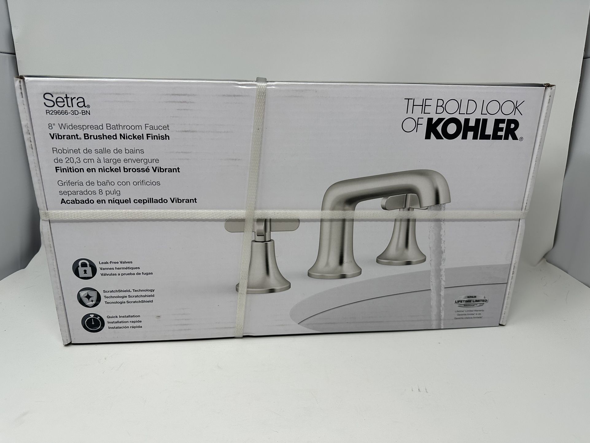 Kohler Serra widespread bathroom, faucet brushed nickel