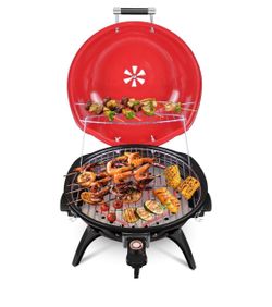 Techwood 1600W Indoor Outdoor Electric Grill, Electric BBQ Grill, Portable Removable Grill (Red, Tabletop grill)=A8-616