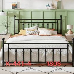 Black King Size Metal Platform Bed Frame with Victorian Vintage Headboard & Footboard（K-441-4）