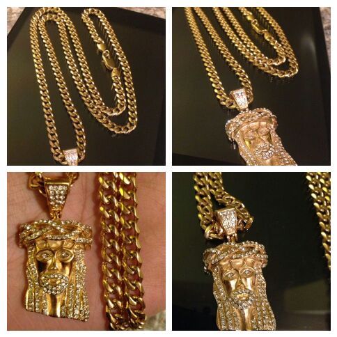 Gold Plated Miami Cuban 10MM 30" W/ Jesus Piece