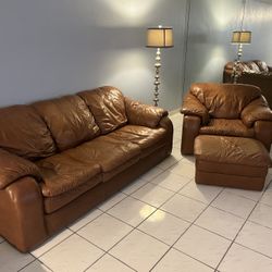 Leather Sofa W Side Chair And Ottoman 