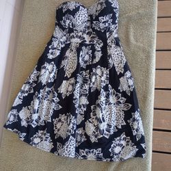 Derek Heart Dress Small Black/White Floral Strapless Short Stretch 