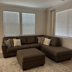 Brown Sectional With Ottoman 