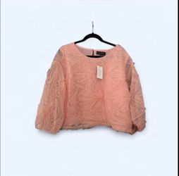 Eloquii Peach-Pink Textured Puff Sleeve Crop Top