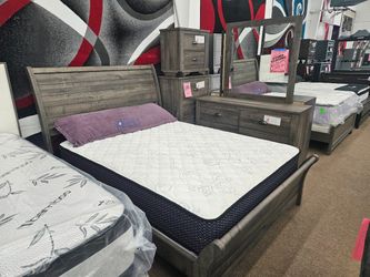 New in box B8100 gray color queen 5pc bedroom set bed dresser mirror night stand chest special