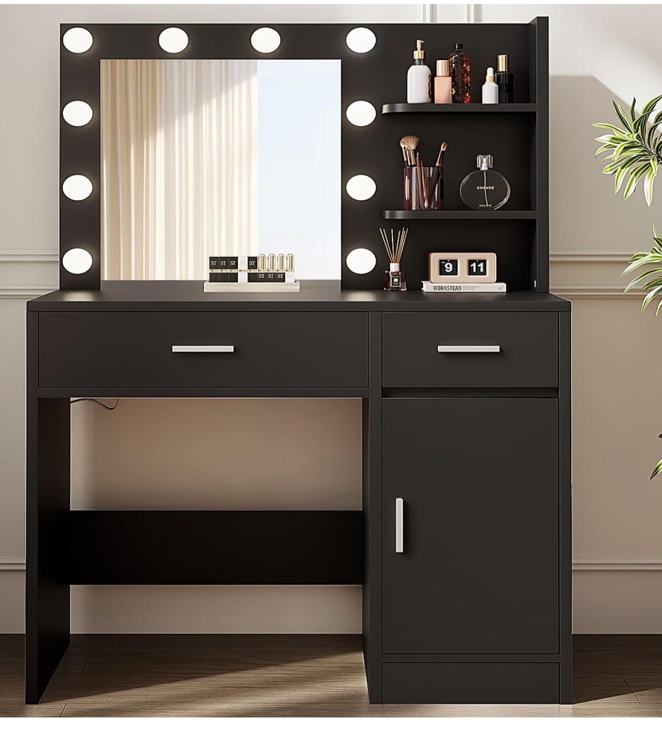 Vanity with Lights, Makeup Vanity with Mirror, 3 Lighting Modes, for Bedroom, Black