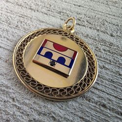 Antique 12K Gold Fraternal Watch Fob Pendant w/ Enamel & Black Onyx c.1900–1920