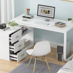 😀 55-inch L Shaped Office Computer Desk W/Drawers White Modern Contemporary Scandinavian L-Shape MDF Metal Matte Includes Hardware Shelves