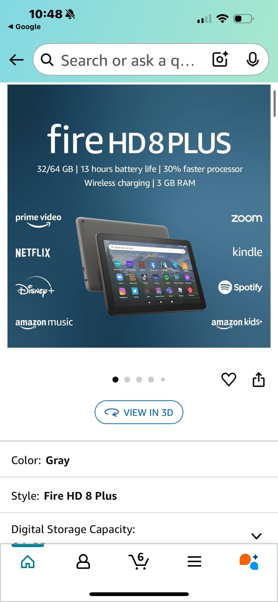 Amazon Fire HD 8 Plus tablet, 8” HD Display, 64 GB, 30% faster processor, 3GB RAM, wireless charging, (2022 release), Gray With M-edge Black Case