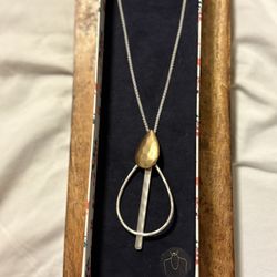 Lucky Brand Abstract Modern  Two Tone  Pendant Adjustable Chain Necklace NEW