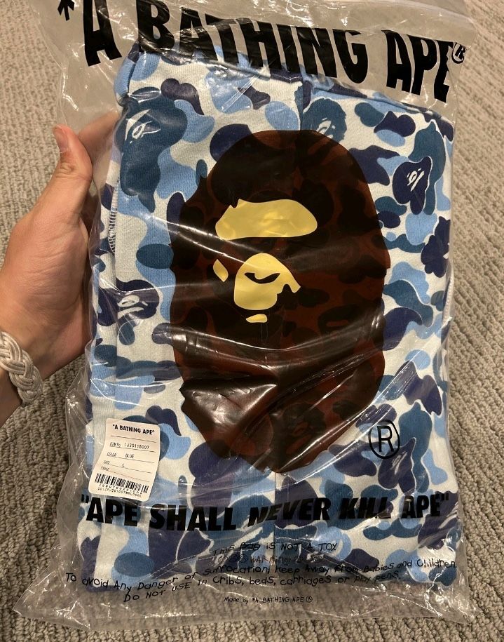 Blue Bape Hoodie Large New