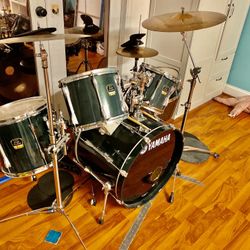 Beautiful olive pearl green Drum Set with Double foot pedal.