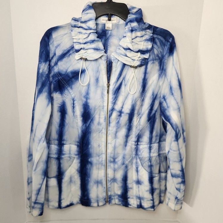 Water Resistant Rain Tye Dye Jacket Coat Lightweight Accented Collar Size L