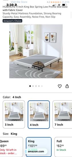 HOBINCHE 4 Inch King Box Spring Low Profile Bed Base with Fabric Cover