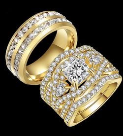 New 18 k yellow gold wedding ring set engagement ring