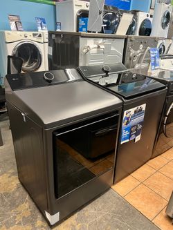 LG 5.5 Cu. Ft. Smart Top Load Washer With Impeller And 7.3 Cu. Ft. Vented Gas Dryer In Matte Black With Impeller