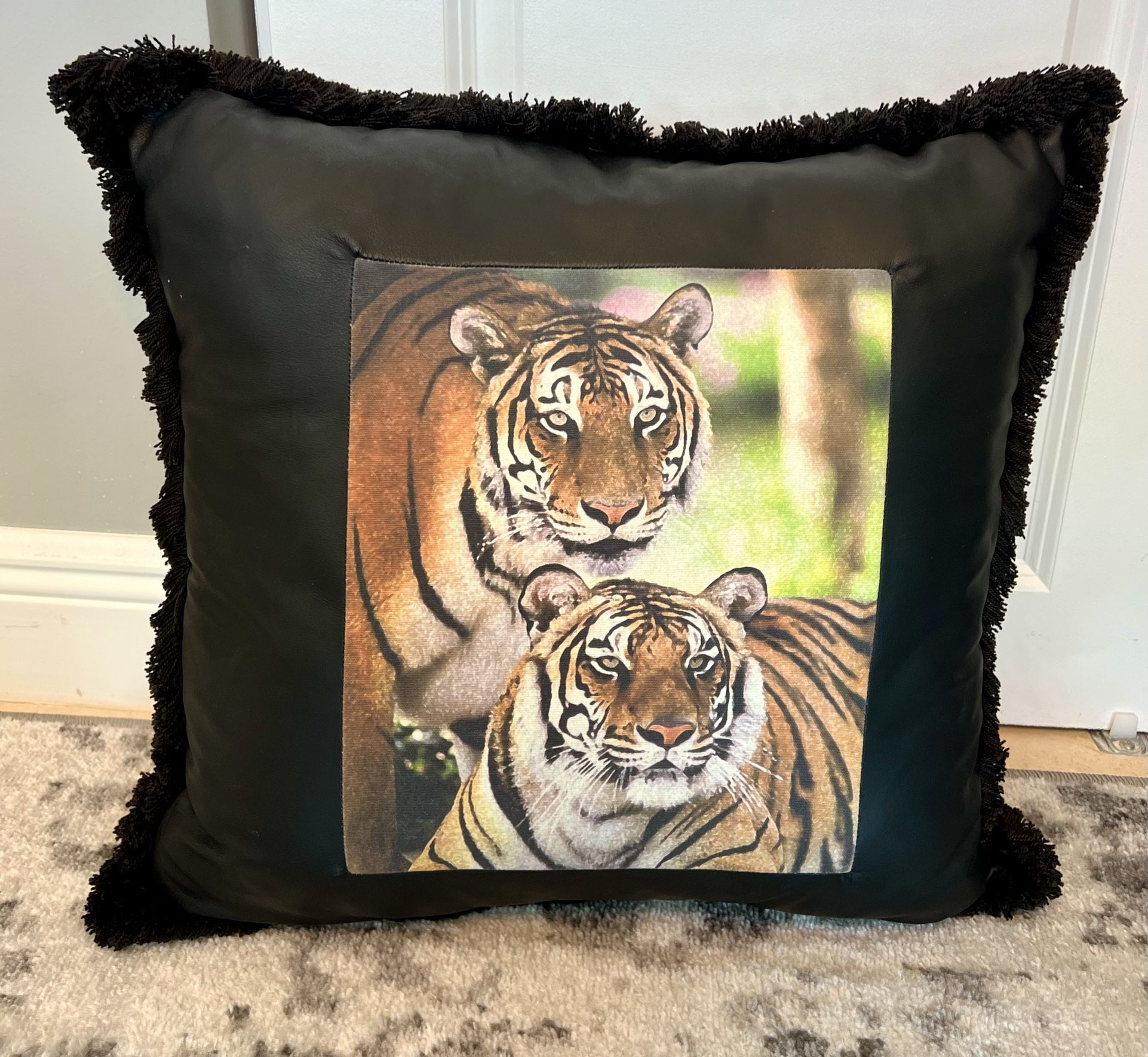 Leather Designer Tiger Pillow! Beautiful Custom Decor