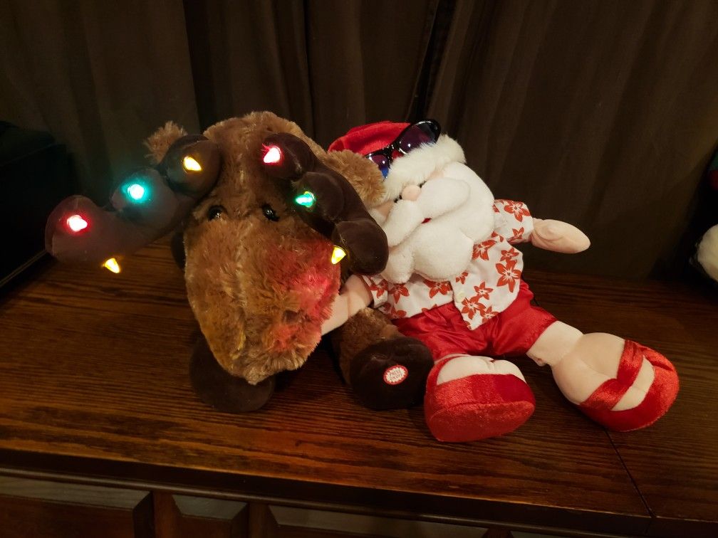 Cool Florida Santa With Sunglasses And Light-up Reindeer That Sings Christmas Carols Stuffed Animals Plushies Plush