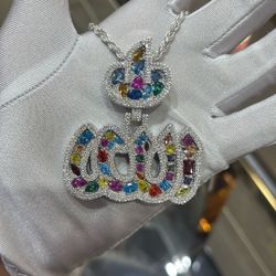 🌙 925 Silver Allah Pendant with Gemstones & Rope Chain – 4.42 Ctw 🌙