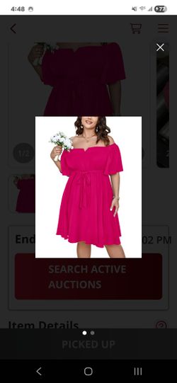 Scomchic Women's Plus Size Cocktail Dress Off Shoulder Aline Belted Hot Pink 1X