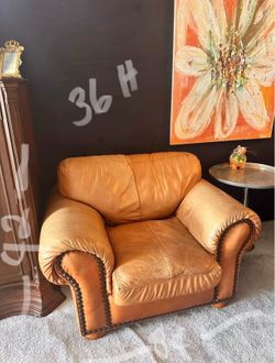 Perfectly Worn Overstuffed Leather Armchair