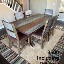 Rustic Industrial 7-Piece Dining Table Set – 80” Table & 6 Chairs – Free Delivery 🚚 