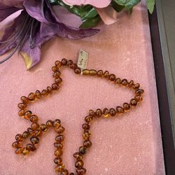 Cognac Amber Baroque Beads 18” Necklace 