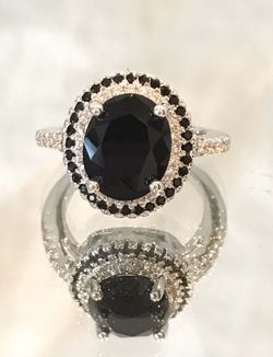 3 CTW Oval Cut Simulated Black Sapphire Double Halo Gemstone Engagement Promise Cocktail Anniversary Friendship Bridal Wedding Ring Size 6 🎁 Included